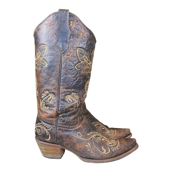 Circle G Other - Circle G Western Boots Women's 8M L5001 Brown Leather Embroidered Dragonfly